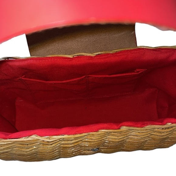 Wicker Shoulder Bag Purse with Red leather strap - Picture 7 of 14